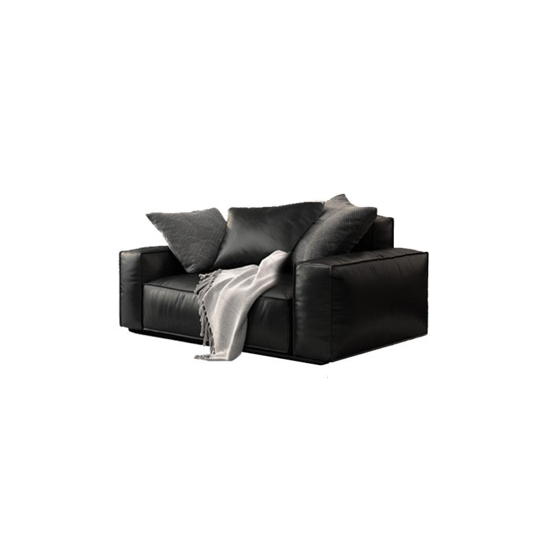 26.38" H Genuine Leather Square Arm Modern Sofa with Storage Black Standard Sofa 51"L x 37"W x 26"H Clearhalo 'furn' 'furn_sofas' 'Furniture' 'furniture_sofas' 'kitchen' 'kitchen_sofas' 'Living Room Furniture' 'Sofa' 'sofas' 4638267