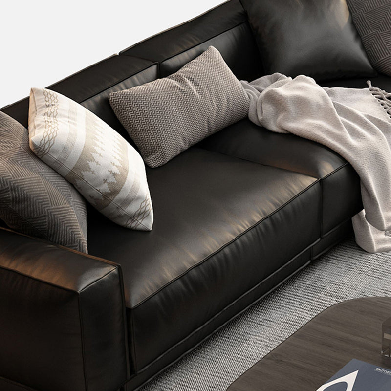 26.38" H Genuine Leather Square Arm Modern Sofa with Storage Black Standard Sofa Clearhalo 'furn' 'furn_sofas' 'Furniture' 'furniture_sofas' 'kitchen' 'kitchen_sofas' 'Living Room Furniture' 'Sofa' 'sofas' 4638269