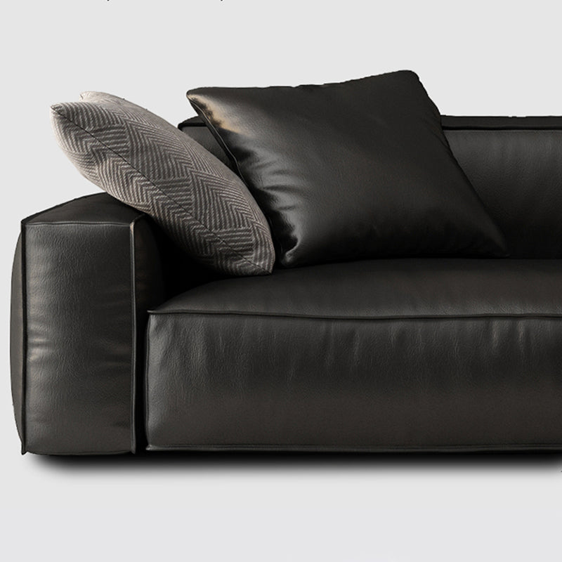 26.38" H Genuine Leather Square Arm Modern Sofa with Storage Black Standard Sofa Clearhalo 'furn' 'furn_sofas' 'Furniture' 'furniture_sofas' 'kitchen' 'kitchen_sofas' 'Living Room Furniture' 'Sofa' 'sofas' 4638270