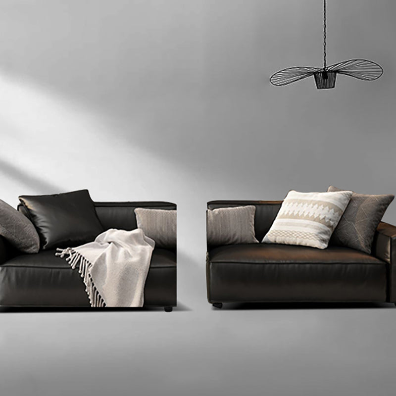 26.38" H Genuine Leather Square Arm Modern Sofa with Storage Black Standard Sofa Clearhalo 'furn' 'furn_sofas' 'Furniture' 'furniture_sofas' 'kitchen' 'kitchen_sofas' 'Living Room Furniture' 'Sofa' 'sofas' 4638271