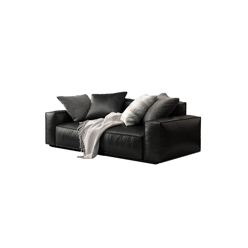 26.38" H Genuine Leather Square Arm Modern Sofa with Storage Black Standard Sofa Clearhalo 'furn' 'furn_sofas' 'Furniture' 'furniture_sofas' 'kitchen' 'kitchen_sofas' 'Living Room Furniture' 'Sofa' 'sofas' 4638272