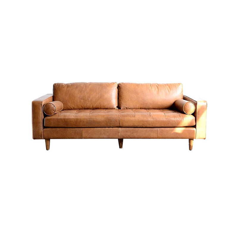 33.46" H Genuine Leather Square Arm Sofa with Down Fill Cushions for Apartment Clearhalo 'furn' 'furn_sofas' 'Furniture' 'furniture_sofas' 'kitchen' 'kitchen_sofas' 'Living Room Furniture' 'Sofa' 'sofas' 4638297