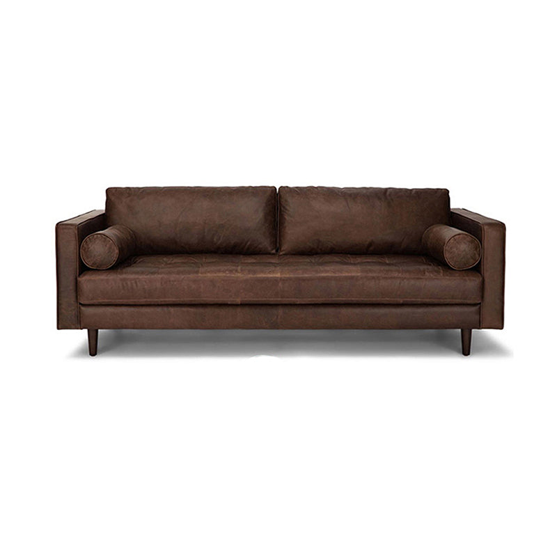 33.46" H Genuine Leather Square Arm Sofa with Down Fill Cushions for Apartment Clearhalo 'furn' 'furn_sofas' 'Furniture' 'furniture_sofas' 'kitchen' 'kitchen_sofas' 'Living Room Furniture' 'Sofa' 'sofas' 4638298