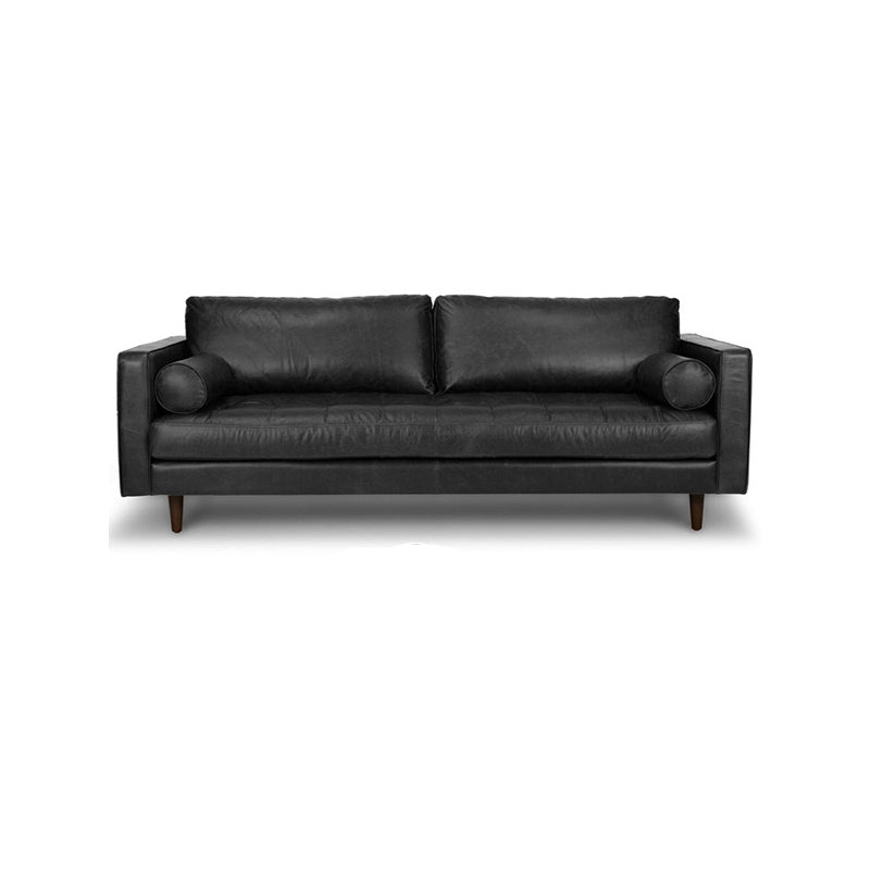 33.46" H Genuine Leather Square Arm Sofa with Down Fill Cushions for Apartment Black Clearhalo 'furn' 'furn_sofas' 'Furniture' 'furniture_sofas' 'kitchen' 'kitchen_sofas' 'Living Room Furniture' 'Sofa' 'sofas' 4638300