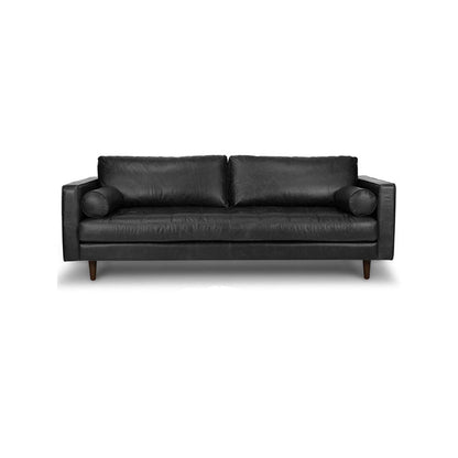 33.46" H Genuine Leather Square Arm Sofa with Down Fill Cushions for Apartment Black Clearhalo 'furn' 'furn_sofas' 'Furniture' 'furniture_sofas' 'kitchen' 'kitchen_sofas' 'Living Room Furniture' 'Sofa' 'sofas' 4638300