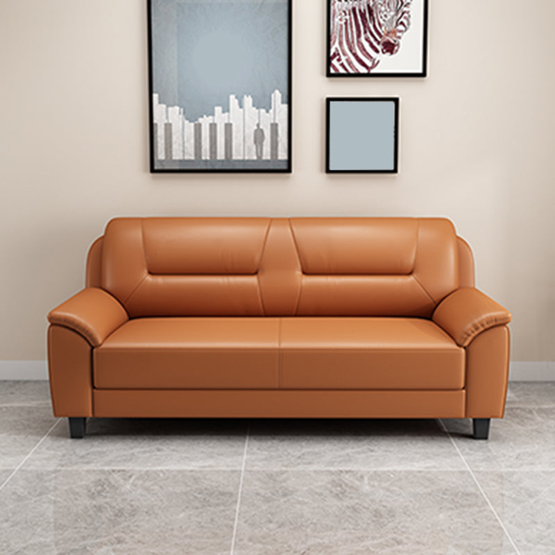 31.50" H Faux Leather Pillow Top Arm Sofa with Cushions for Living Room 55"L x 31"W x 31"H Brown Clearhalo 'furn' 'furn_sofas' 'Furniture' 'furniture_sofas' 'kitchen' 'kitchen_sofas' 'Living Room Furniture' 'Sofa' 'sofas' 4638306