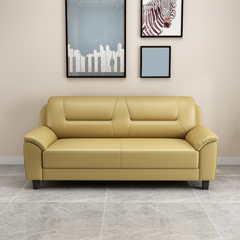 31.50" H Faux Leather Pillow Top Arm Sofa with Cushions for Living Room Yellow Clearhalo 'furn' 'furn_sofas' 'Furniture' 'furniture_sofas' 'kitchen' 'kitchen_sofas' 'Living Room Furniture' 'Sofa' 'sofas' 4638322