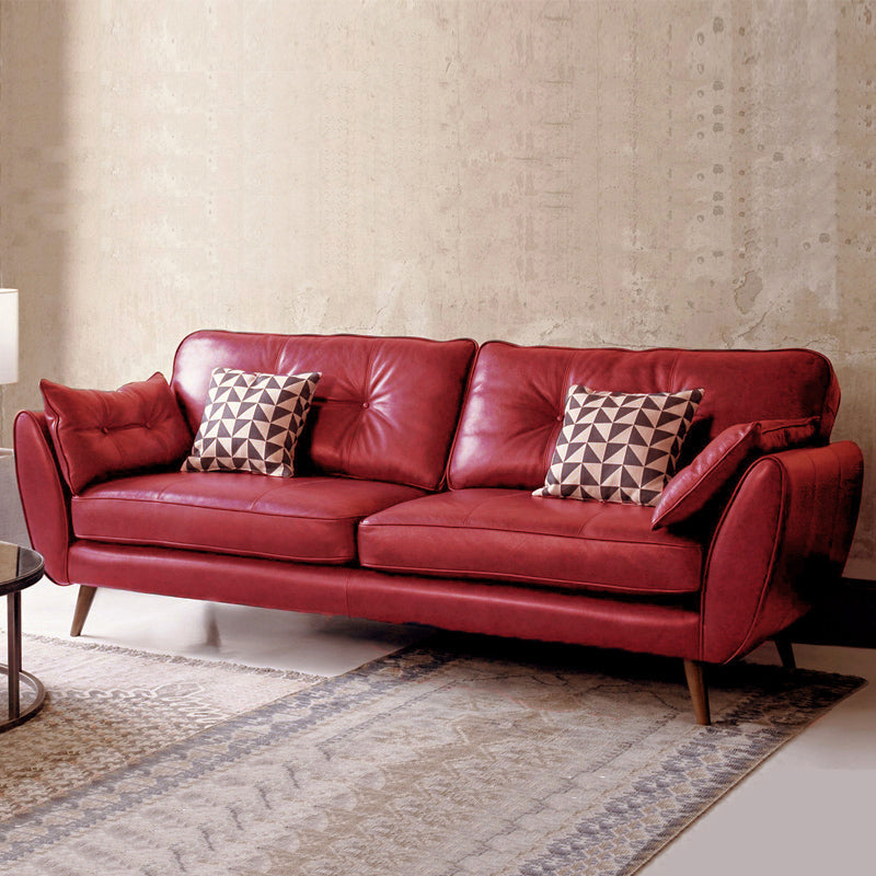 33.86" H Genuine Leather Flared Arm Sofa with Cushions for Living Room,Apartment 75"L x 33"W x 33"H Red Clearhalo 'furn' 'furn_sofas' 'Furniture' 'furniture_sofas' 'kitchen' 'kitchen_sofas' 'Living Room Furniture' 'Sofa' 'sofas' 4638333