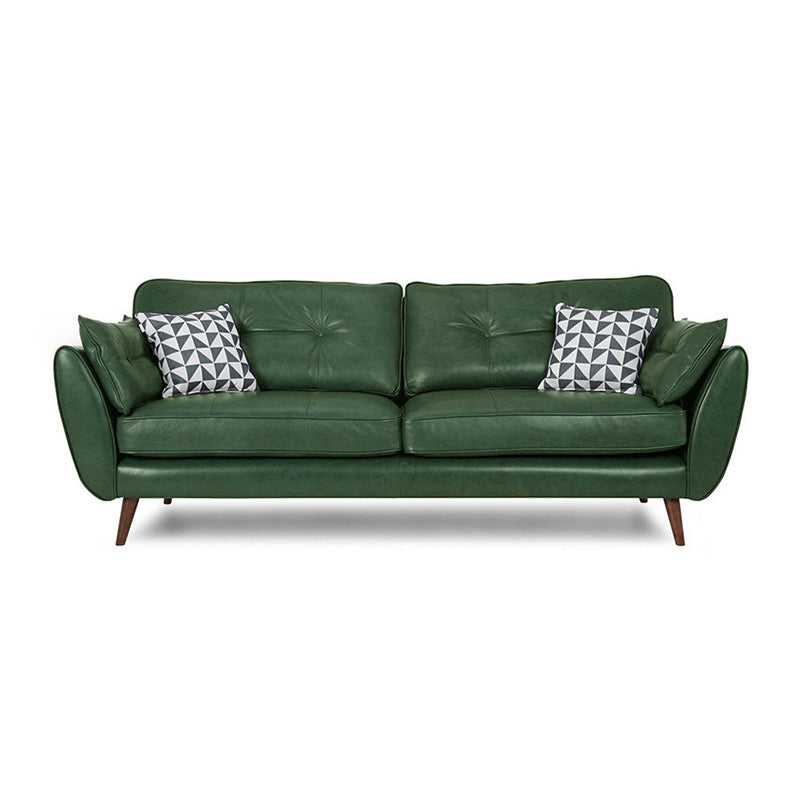 33.86" H Genuine Leather Flared Arm Sofa with Cushions for Living Room,Apartment Blackish Green Clearhalo 'furn' 'furn_sofas' 'Furniture' 'furniture_sofas' 'kitchen' 'kitchen_sofas' 'Living Room Furniture' 'Sofa' 'sofas' 4638334