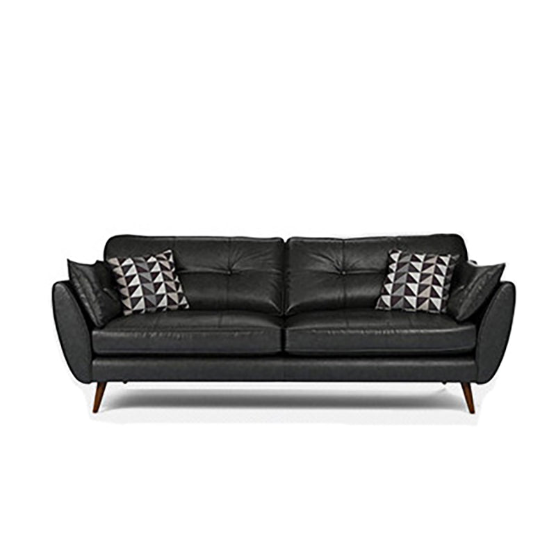 33.86" H Genuine Leather Flared Arm Sofa with Cushions for Living Room,Apartment Black Clearhalo 'furn' 'furn_sofas' 'Furniture' 'furniture_sofas' 'kitchen' 'kitchen_sofas' 'Living Room Furniture' 'Sofa' 'sofas' 4638336