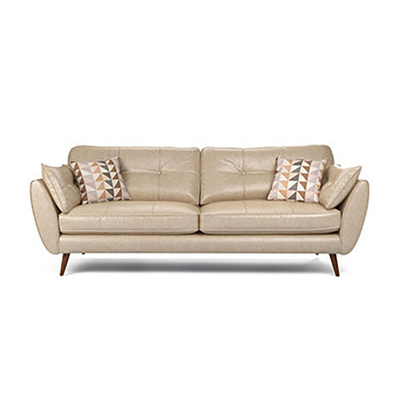 33.86" H Genuine Leather Flared Arm Sofa with Cushions for Living Room,Apartment Beige Clearhalo 'furn' 'furn_sofas' 'Furniture' 'furniture_sofas' 'kitchen' 'kitchen_sofas' 'Living Room Furniture' 'Sofa' 'sofas' 4638348