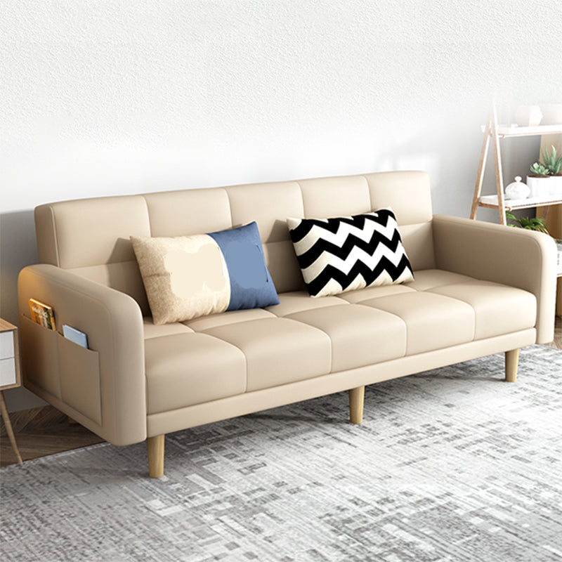 Beige Contemporary Biscuit Back Sofa 25.6"High Square Arm Sofa 55"L x 23.5"W x 26"H Beige Faux Leather Clearhalo 'furn' 'furn_sofas' 'Furniture' 'furniture_sofas' 'kitchen' 'kitchen_sofas' 'Living Room Furniture' 'Sofa' 'sofas' 4638354