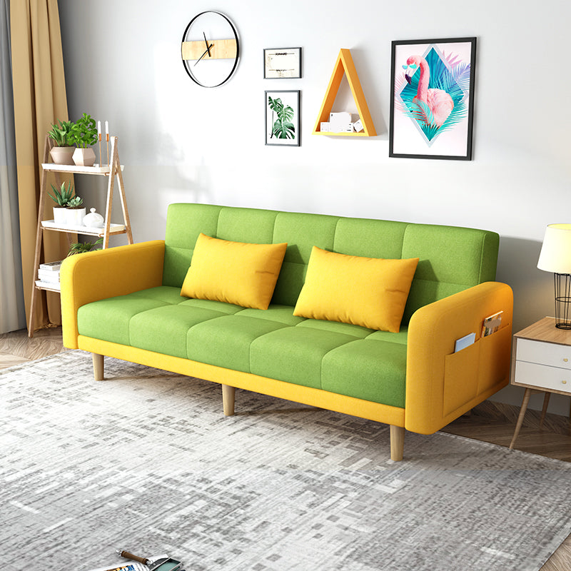 Beige Contemporary Biscuit Back Sofa 25.6"High Square Arm Sofa Yellow-Green Cotton Blend Clearhalo 'furn' 'furn_sofas' 'Furniture' 'furniture_sofas' 'kitchen' 'kitchen_sofas' 'Living Room Furniture' 'Sofa' 'sofas' 4638357