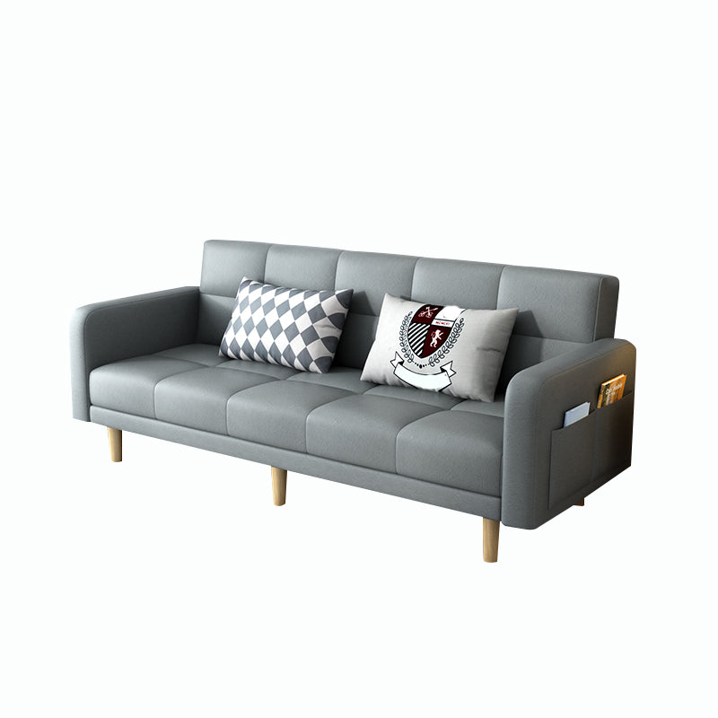Beige Contemporary Biscuit Back Sofa 25.6"High Square Arm Sofa Grey Faux Leather Clearhalo 'furn' 'furn_sofas' 'Furniture' 'furniture_sofas' 'kitchen' 'kitchen_sofas' 'Living Room Furniture' 'Sofa' 'sofas' 4638359