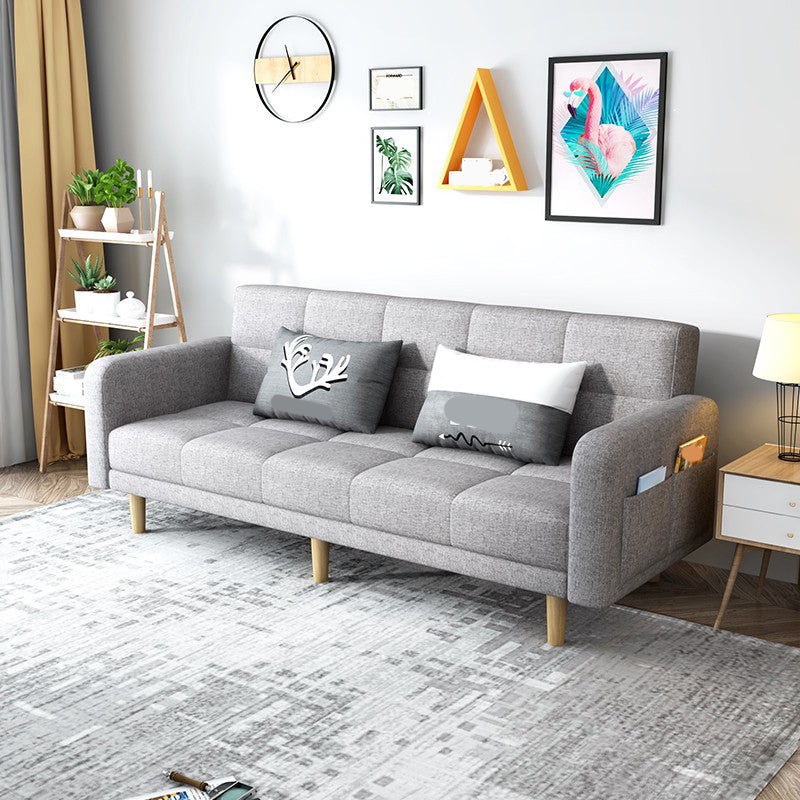 Beige Contemporary Biscuit Back Sofa 25.6"High Square Arm Sofa Light Gray Cotton Blend Clearhalo 'furn' 'furn_sofas' 'Furniture' 'furniture_sofas' 'kitchen' 'kitchen_sofas' 'Living Room Furniture' 'Sofa' 'sofas' 4638363
