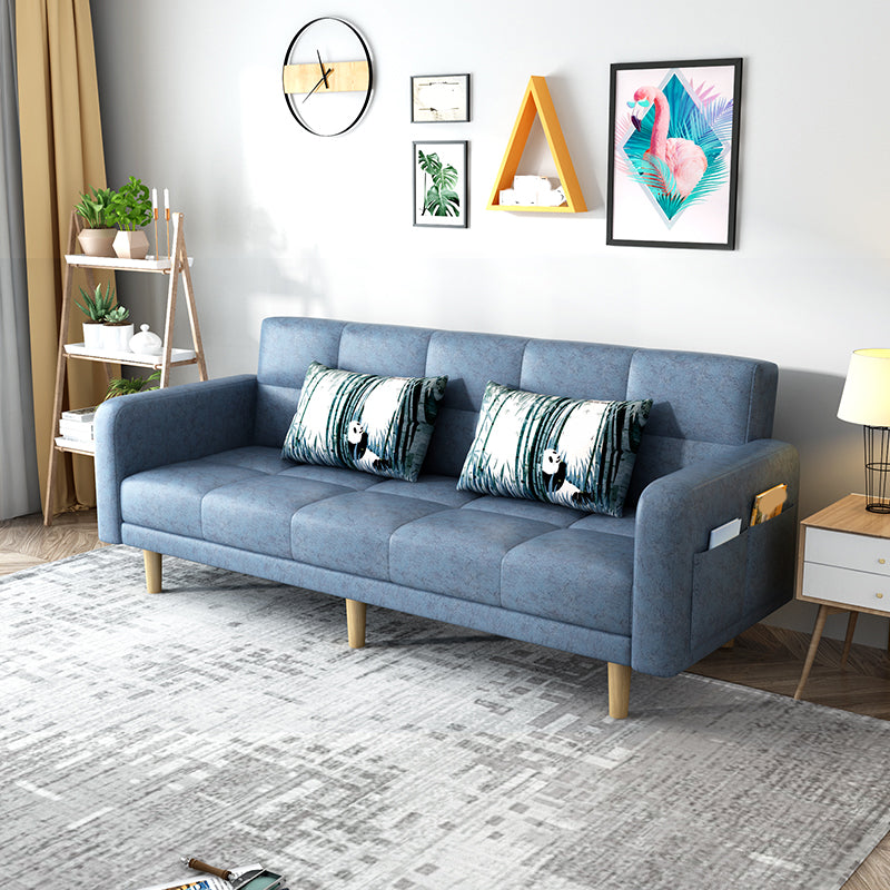 Beige Contemporary Biscuit Back Sofa 25.6"High Square Arm Sofa Blue Faux Leather Clearhalo 'furn' 'furn_sofas' 'Furniture' 'furniture_sofas' 'kitchen' 'kitchen_sofas' 'Living Room Furniture' 'Sofa' 'sofas' 4638366