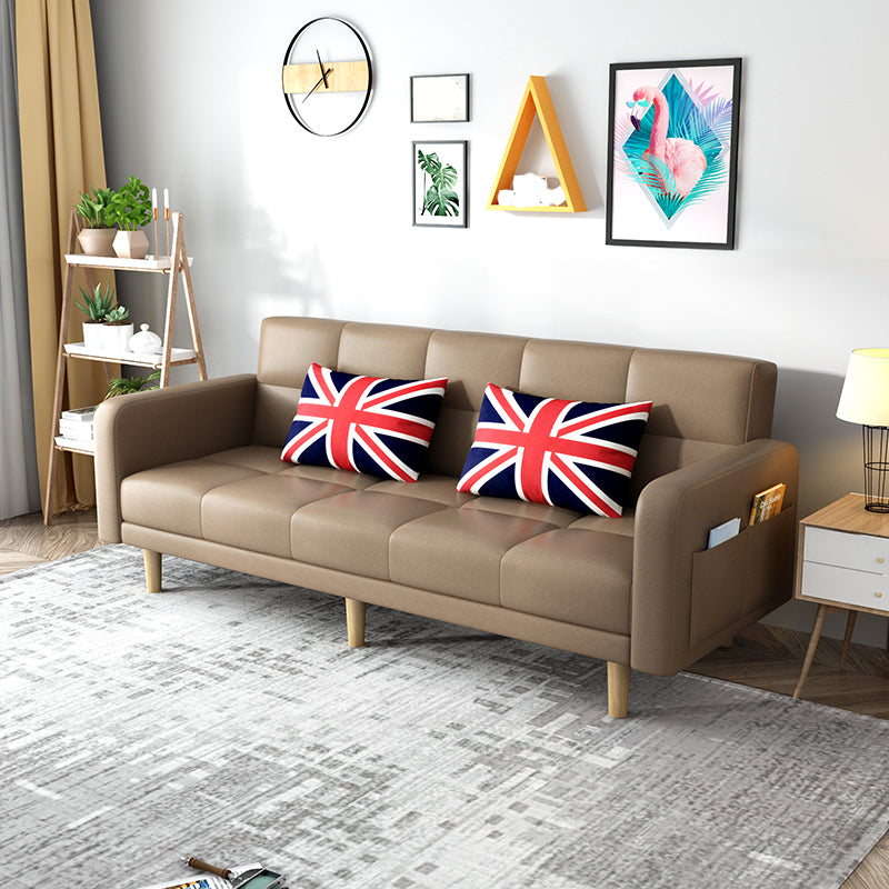 Beige Contemporary Biscuit Back Sofa 25.6"High Square Arm Sofa Coffee Faux Leather Clearhalo 'furn' 'furn_sofas' 'Furniture' 'furniture_sofas' 'kitchen' 'kitchen_sofas' 'Living Room Furniture' 'Sofa' 'sofas' 4638367