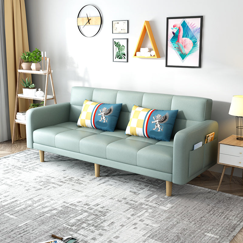 Beige Contemporary Biscuit Back Sofa 25.6"High Square Arm Sofa Light Green Faux Leather Clearhalo 'furn' 'furn_sofas' 'Furniture' 'furniture_sofas' 'kitchen' 'kitchen_sofas' 'Living Room Furniture' 'Sofa' 'sofas' 4638369