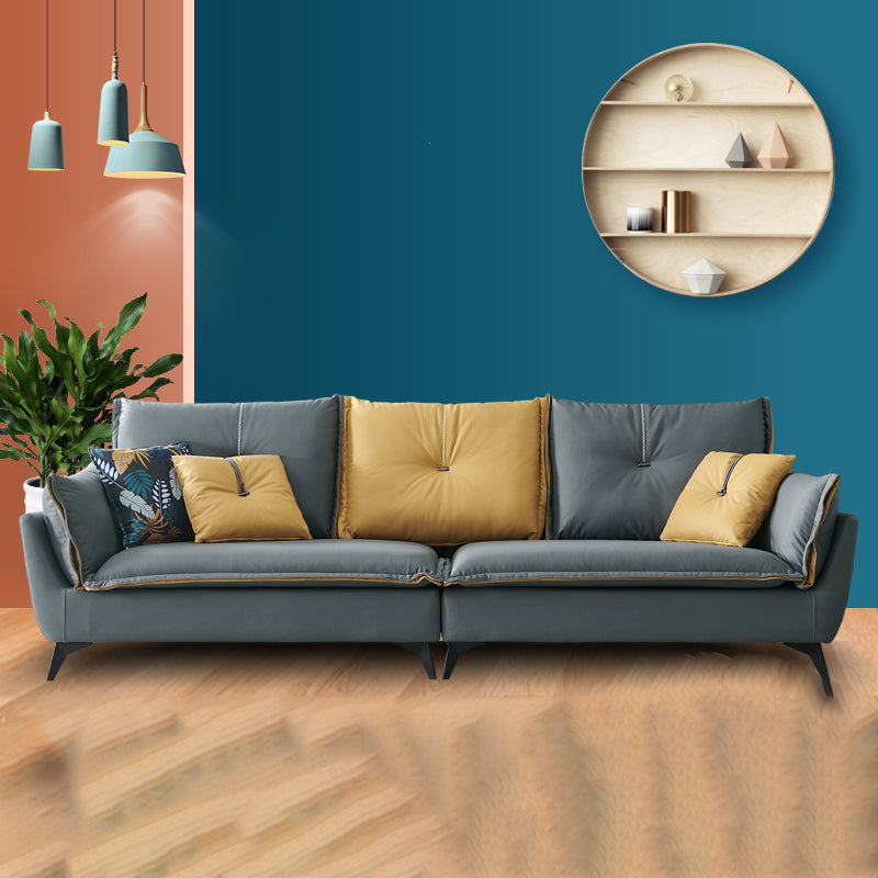 35" High Modern Faux Leather Flared Arm Standard Sofa with Cushions Stain Resistant Light Blue-Yellow Clearhalo 'furn' 'furn_sofas' 'Furniture' 'furniture_sofas' 'kitchen' 'kitchen_sofas' 'Living Room Furniture' 'Sofa' 'sofas' 4638377