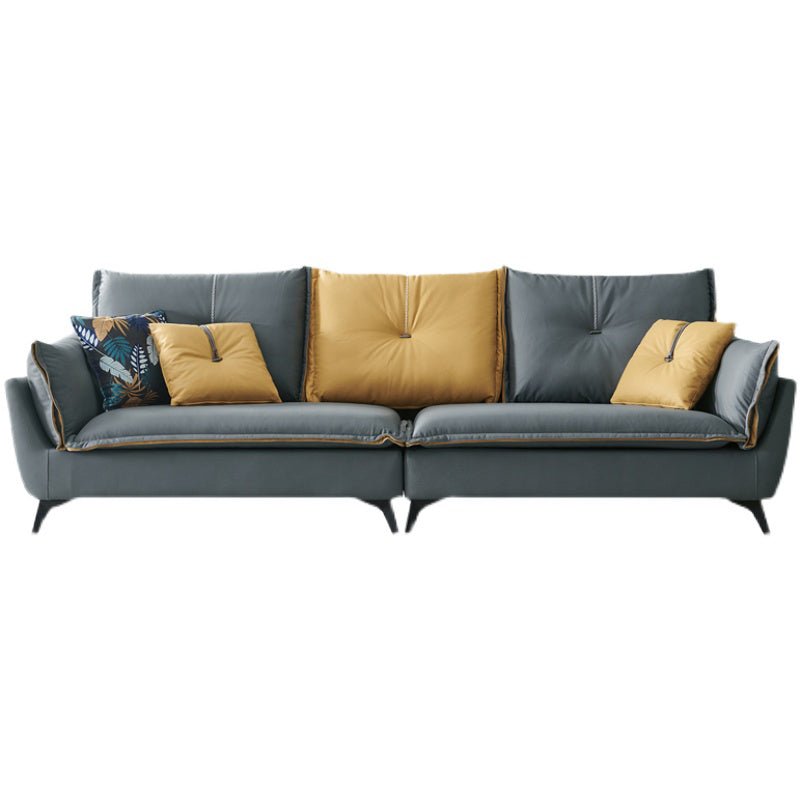35" High Modern Faux Leather Flared Arm Standard Sofa with Cushions Stain Resistant 85"L x 35.5"W x 35.5"H Light Blue-Yellow Clearhalo 'furn' 'furn_sofas' 'Furniture' 'furniture_sofas' 'kitchen' 'kitchen_sofas' 'Living Room Furniture' 'Sofa' 'sofas' 4638381