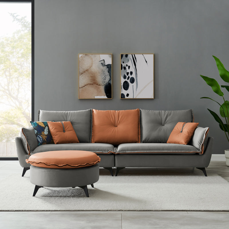 35" High Modern Faux Leather Flared Arm Standard Sofa with Cushions Stain Resistant Gray-Orange Clearhalo 'furn' 'furn_sofas' 'Furniture' 'furniture_sofas' 'kitchen' 'kitchen_sofas' 'Living Room Furniture' 'Sofa' 'sofas' 4638386