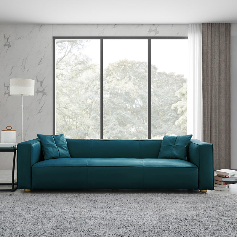 24.80"H Genuine Leather Square Arm Sofa with Tight Back for Living Room Aqua Clearhalo 'furn' 'furn_sofas' 'Furniture' 'furniture_sofas' 'kitchen' 'kitchen_sofas' 'Living Room Furniture' 'Sofa' 'sofas' 4638394