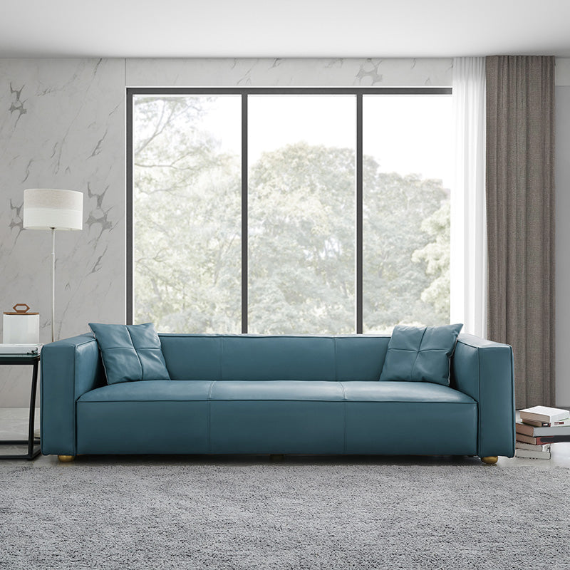 24.80"H Genuine Leather Square Arm Sofa with Tight Back for Living Room Light Blue Clearhalo 'furn' 'furn_sofas' 'Furniture' 'furniture_sofas' 'kitchen' 'kitchen_sofas' 'Living Room Furniture' 'Sofa' 'sofas' 4638395