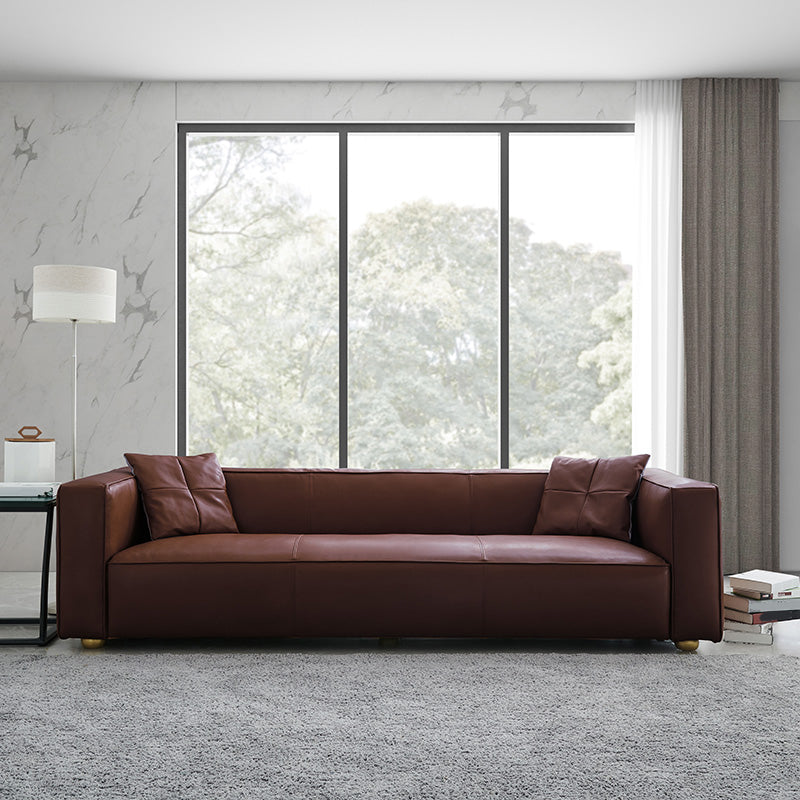 24.80"H Genuine Leather Square Arm Sofa with Tight Back for Living Room Dark Brown Clearhalo 'furn' 'furn_sofas' 'Furniture' 'furniture_sofas' 'kitchen' 'kitchen_sofas' 'Living Room Furniture' 'Sofa' 'sofas' 4638396