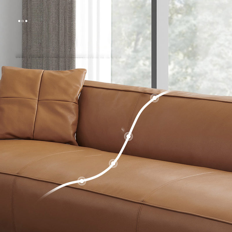 24.80"H Genuine Leather Square Arm Sofa with Tight Back for Living Room Clearhalo 'furn' 'furn_sofas' 'Furniture' 'furniture_sofas' 'kitchen' 'kitchen_sofas' 'Living Room Furniture' 'Sofa' 'sofas' 4638402