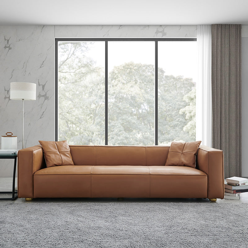 24.80"H Genuine Leather Square Arm Sofa with Tight Back for Living Room Orange Clearhalo 'furn' 'furn_sofas' 'Furniture' 'furniture_sofas' 'kitchen' 'kitchen_sofas' 'Living Room Furniture' 'Sofa' 'sofas' 4638405