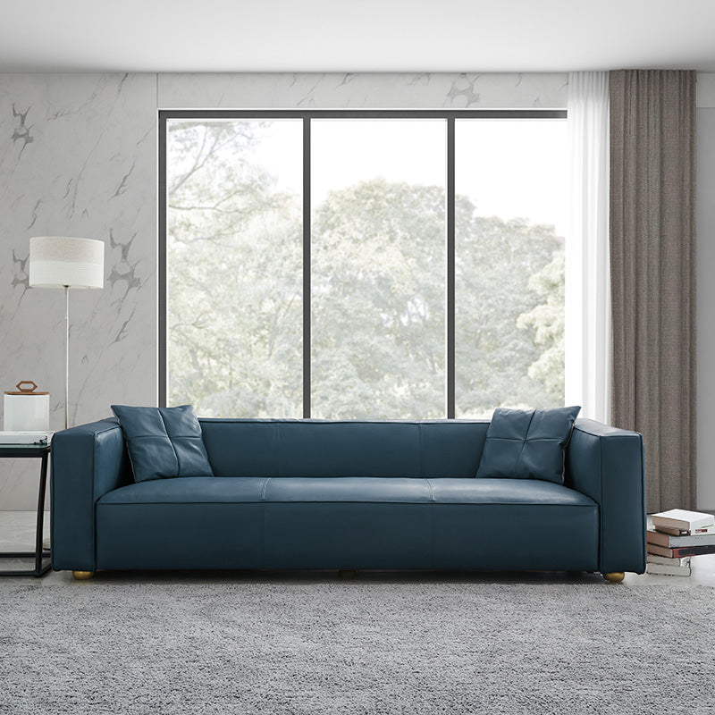 24.80"H Genuine Leather Square Arm Sofa with Tight Back for Living Room Blue Clearhalo 'furn' 'furn_sofas' 'Furniture' 'furniture_sofas' 'kitchen' 'kitchen_sofas' 'Living Room Furniture' 'Sofa' 'sofas' 4638407