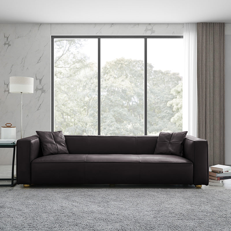 24.80"H Genuine Leather Square Arm Sofa with Tight Back for Living Room Brown Clearhalo 'furn' 'furn_sofas' 'Furniture' 'furniture_sofas' 'kitchen' 'kitchen_sofas' 'Living Room Furniture' 'Sofa' 'sofas' 4638411