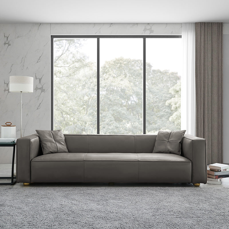 24.80"H Genuine Leather Square Arm Sofa with Tight Back for Living Room Light Gray Clearhalo 'furn' 'furn_sofas' 'Furniture' 'furniture_sofas' 'kitchen' 'kitchen_sofas' 'Living Room Furniture' 'Sofa' 'sofas' 4638412