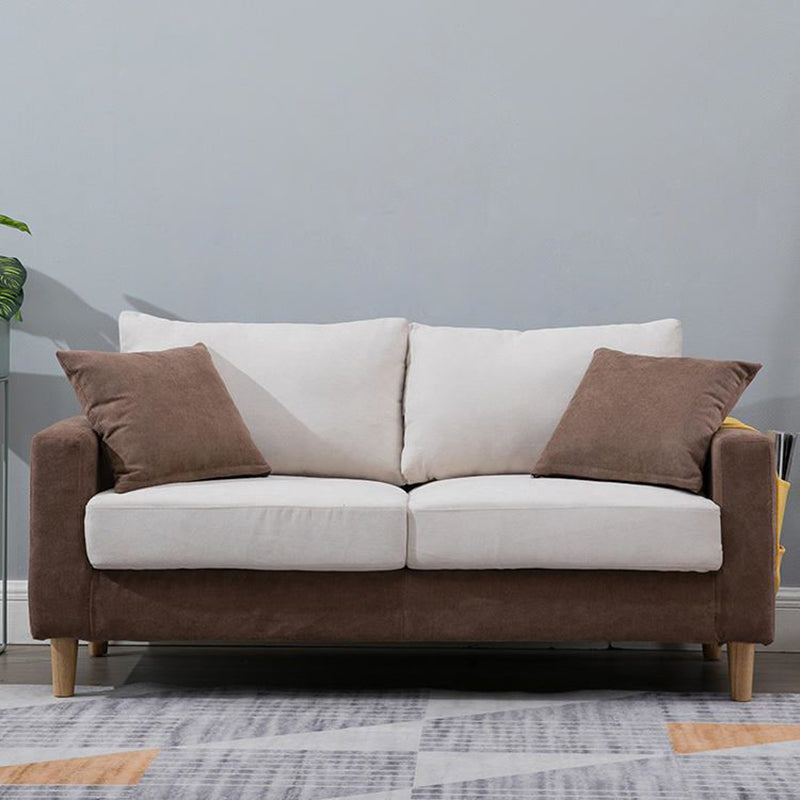 Modern Sofa Couch Wooden Base Solid Color Fabric Loveseat Square Arm Sofa for Living Room Coffee White Clearhalo 'furn' 'furn_sofas' 'Furniture' 'furniture_sofas' 'kitchen' 'kitchen_sofas' 'Living Room Furniture' 'Sofa' 'sofas' 4638416