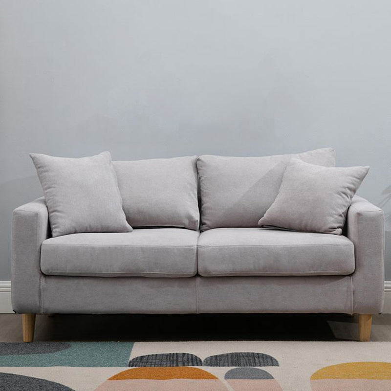 Modern Sofa Couch Wooden Base Solid Color Fabric Loveseat Square Arm Sofa for Living Room Beige Clearhalo 'furn' 'furn_sofas' 'Furniture' 'furniture_sofas' 'kitchen' 'kitchen_sofas' 'Living Room Furniture' 'Sofa' 'sofas' 4638417