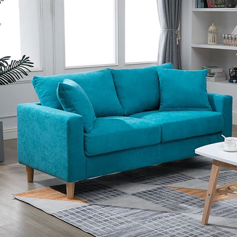 Modern Sofa Couch Wooden Base Solid Color Fabric Loveseat Square Arm Sofa for Living Room Lake Blue Clearhalo 'furn' 'furn_sofas' 'Furniture' 'furniture_sofas' 'kitchen' 'kitchen_sofas' 'Living Room Furniture' 'Sofa' 'sofas' 4638419