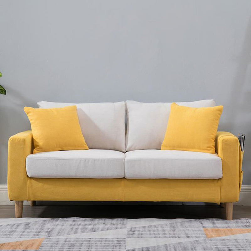 Modern Sofa Couch Wooden Base Solid Color Fabric Loveseat Square Arm Sofa for Living Room Yellow White Clearhalo 'furn' 'furn_sofas' 'Furniture' 'furniture_sofas' 'kitchen' 'kitchen_sofas' 'Living Room Furniture' 'Sofa' 'sofas' 4638427