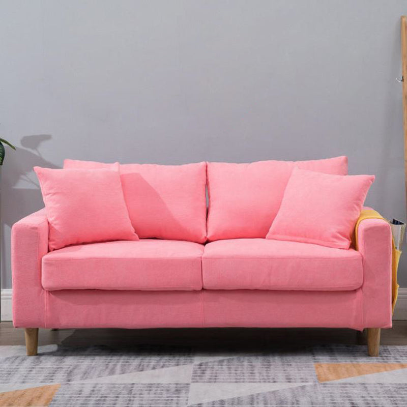 Modern Sofa Couch Wooden Base Solid Color Fabric Loveseat Square Arm Sofa for Living Room Pink Clearhalo 'furn' 'furn_sofas' 'Furniture' 'furniture_sofas' 'kitchen' 'kitchen_sofas' 'Living Room Furniture' 'Sofa' 'sofas' 4638428