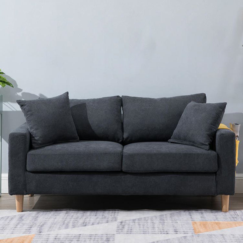 Modern Sofa Couch Wooden Base Solid Color Fabric Loveseat Square Arm Sofa for Living Room Dark Gray Clearhalo 'furn' 'furn_sofas' 'Furniture' 'furniture_sofas' 'kitchen' 'kitchen_sofas' 'Living Room Furniture' 'Sofa' 'sofas' 4638430