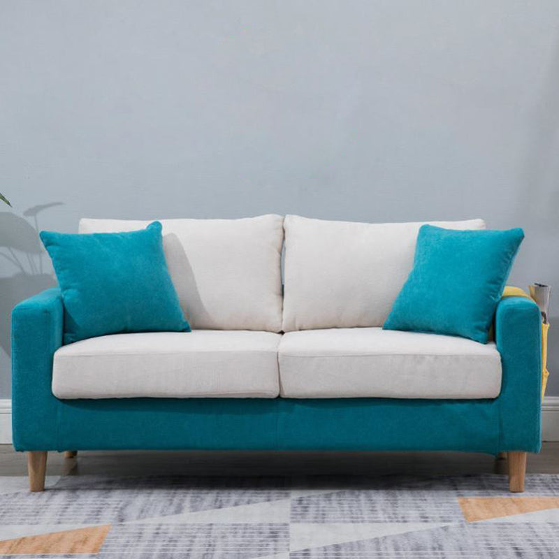 Modern Sofa Couch Wooden Base Solid Color Fabric Loveseat Square Arm Sofa for Living Room Lake Blue White Clearhalo 'furn' 'furn_sofas' 'Furniture' 'furniture_sofas' 'kitchen' 'kitchen_sofas' 'Living Room Furniture' 'Sofa' 'sofas' 4638431