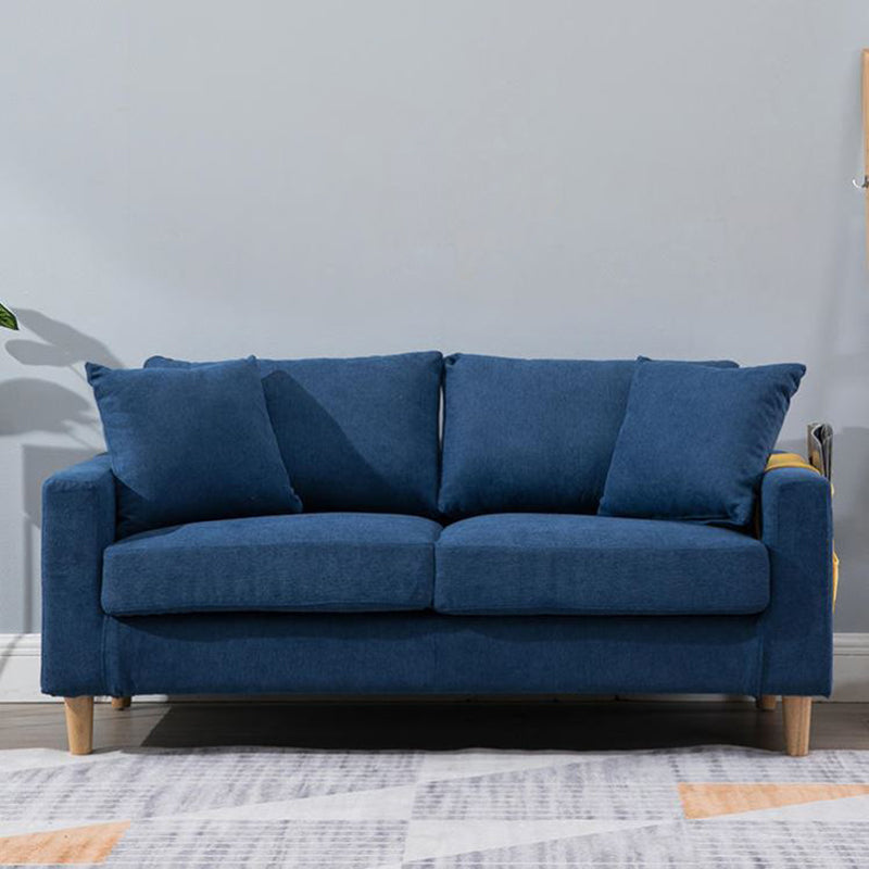 Modern Sofa Couch Wooden Base Solid Color Fabric Loveseat Square Arm Sofa for Living Room Dark Blue Clearhalo 'furn' 'furn_sofas' 'Furniture' 'furniture_sofas' 'kitchen' 'kitchen_sofas' 'Living Room Furniture' 'Sofa' 'sofas' 4638433