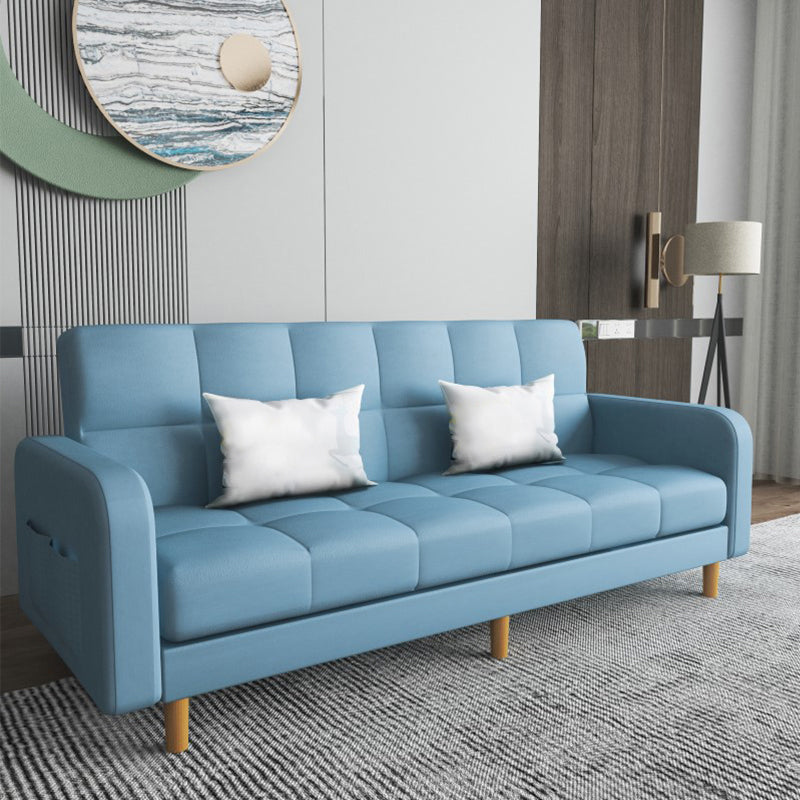 Square Arm Modern Sofa with Biscuit Back Storage Sofa for Living Room Light Blue Faux Leather Clearhalo 'furn' 'furn_sofas' 'Furniture' 'furniture_sofas' 'kitchen' 'kitchen_sofas' 'Living Room Furniture' 'Sofa' 'sofas' 4638519