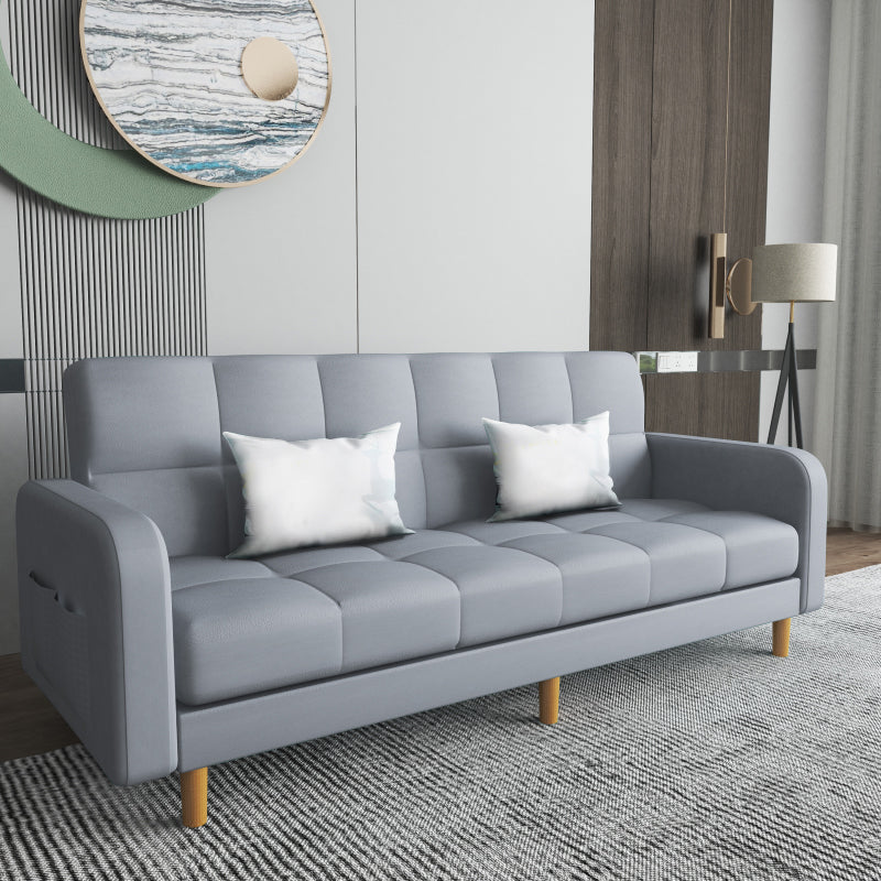 Square Arm Modern Sofa with Biscuit Back Storage Sofa for Living Room Light Gray Faux Leather Clearhalo 'furn' 'furn_sofas' 'Furniture' 'furniture_sofas' 'kitchen' 'kitchen_sofas' 'Living Room Furniture' 'Sofa' 'sofas' 4638521