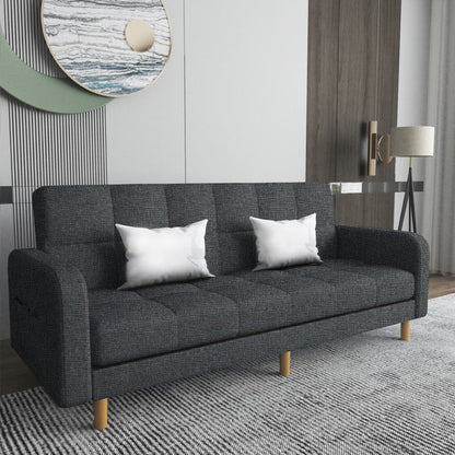 Square Arm Modern Sofa with Biscuit Back Storage Sofa for Living Room Dark Gray Linen Blend Clearhalo 'furn' 'furn_sofas' 'Furniture' 'furniture_sofas' 'kitchen' 'kitchen_sofas' 'Living Room Furniture' 'Sofa' 'sofas' 4638526