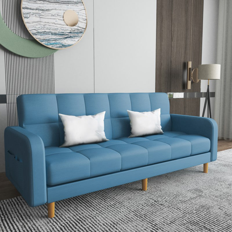 Square Arm Modern Sofa with Biscuit Back Storage Sofa for Living Room Turquoise Faux Leather Clearhalo 'furn' 'furn_sofas' 'Furniture' 'furniture_sofas' 'kitchen' 'kitchen_sofas' 'Living Room Furniture' 'Sofa' 'sofas' 4638528