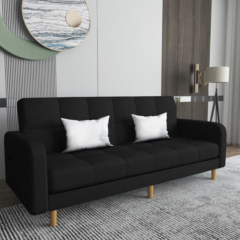 Square Arm Modern Sofa with Biscuit Back Storage Sofa for Living Room Black Linen Blend Clearhalo 'furn' 'furn_sofas' 'Furniture' 'furniture_sofas' 'kitchen' 'kitchen_sofas' 'Living Room Furniture' 'Sofa' 'sofas' 4638529