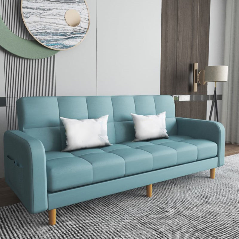 Square Arm Modern Sofa with Biscuit Back Storage Sofa for Living Room Light Green Faux Leather Clearhalo 'furn' 'furn_sofas' 'Furniture' 'furniture_sofas' 'kitchen' 'kitchen_sofas' 'Living Room Furniture' 'Sofa' 'sofas' 4638533