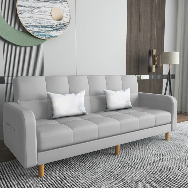 Square Arm Modern Sofa with Biscuit Back Storage Sofa for Living Room Off-White Faux Leather Clearhalo 'furn' 'furn_sofas' 'Furniture' 'furniture_sofas' 'kitchen' 'kitchen_sofas' 'Living Room Furniture' 'Sofa' 'sofas' 4638535