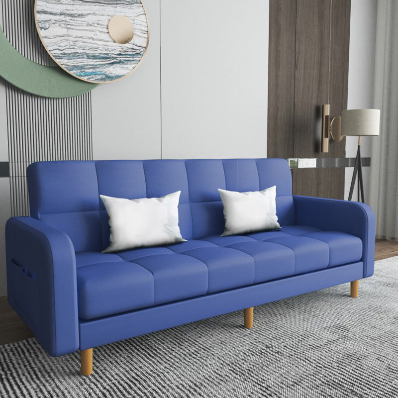 Square Arm Modern Sofa with Biscuit Back Storage Sofa for Living Room Dark Blue Faux Leather Clearhalo 'furn' 'furn_sofas' 'Furniture' 'furniture_sofas' 'kitchen' 'kitchen_sofas' 'Living Room Furniture' 'Sofa' 'sofas' 4638539