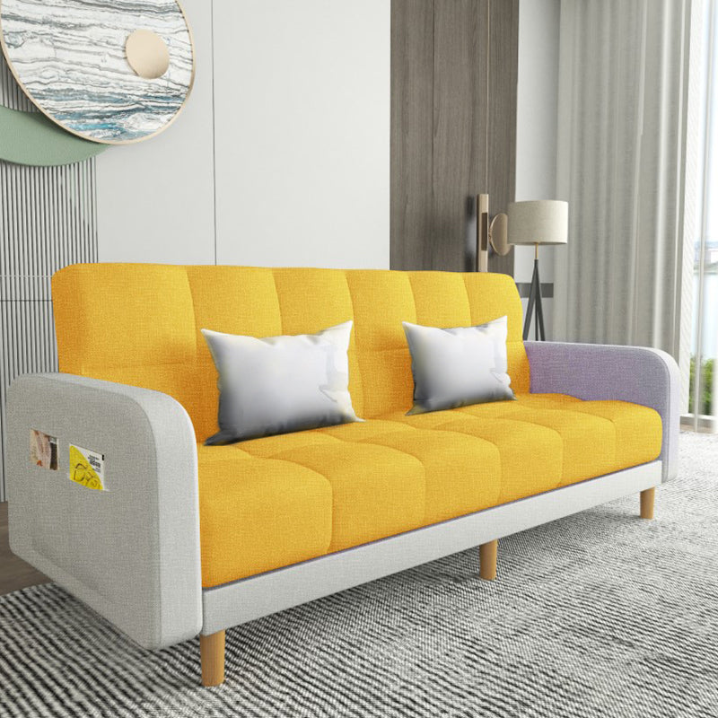 Square Arm Modern Sofa with Biscuit Back Storage Sofa for Living Room Yellow White Linen Blend Clearhalo 'furn' 'furn_sofas' 'Furniture' 'furniture_sofas' 'kitchen' 'kitchen_sofas' 'Living Room Furniture' 'Sofa' 'sofas' 4638542